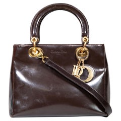 Dior Vintage Brown Lackleder Medium Lady Dior Tasche