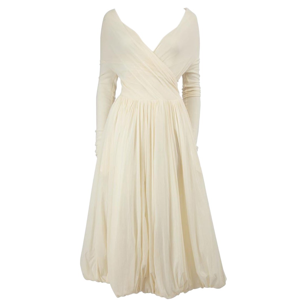 Philosophy di Lorenzo Serafini Ecru Tulle Midi Dress Size M For Sale