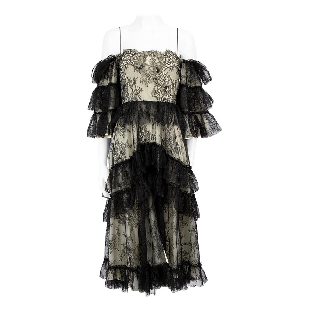 Alexa Chung Black Lace Ruffle Midi Dress Size L For Sale