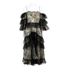 Alexa Chung Black Lace Ruffle Midi Dress Size L