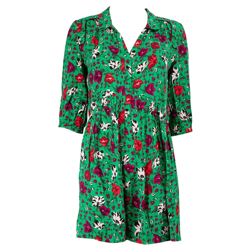 ba&sh Green Floral Buttoned Up Mini Dress Size XS For Sale