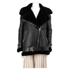 Acne Studios Schwarze Shearling Bikerjacke aus Leder Größe M