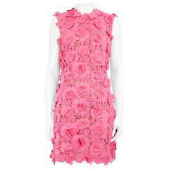 Oscar de la Renta Pink Floral Appliqué Guipure Lace Dress Size L