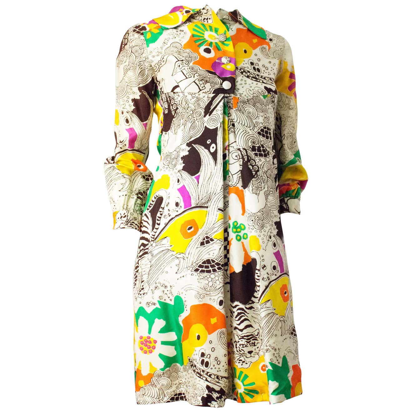60s Psychedelic Print Coat Dress For Sale at 1stDibs