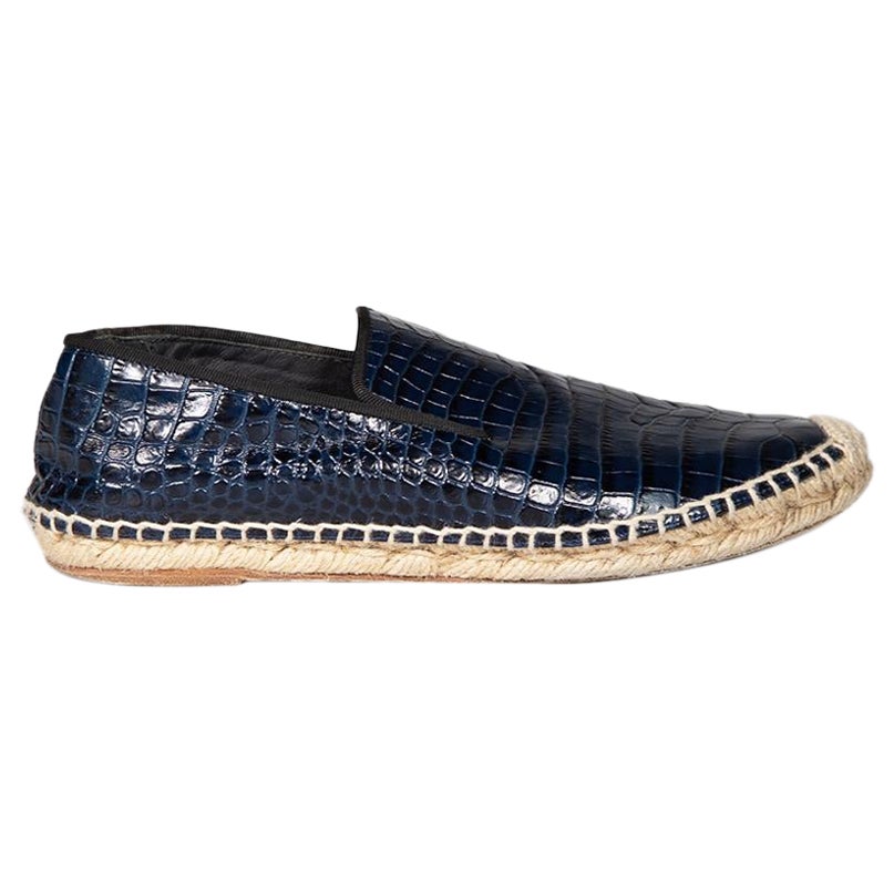 Céline Navy Leather Croc Embossed Espadrilles Size IT 36 For Sale