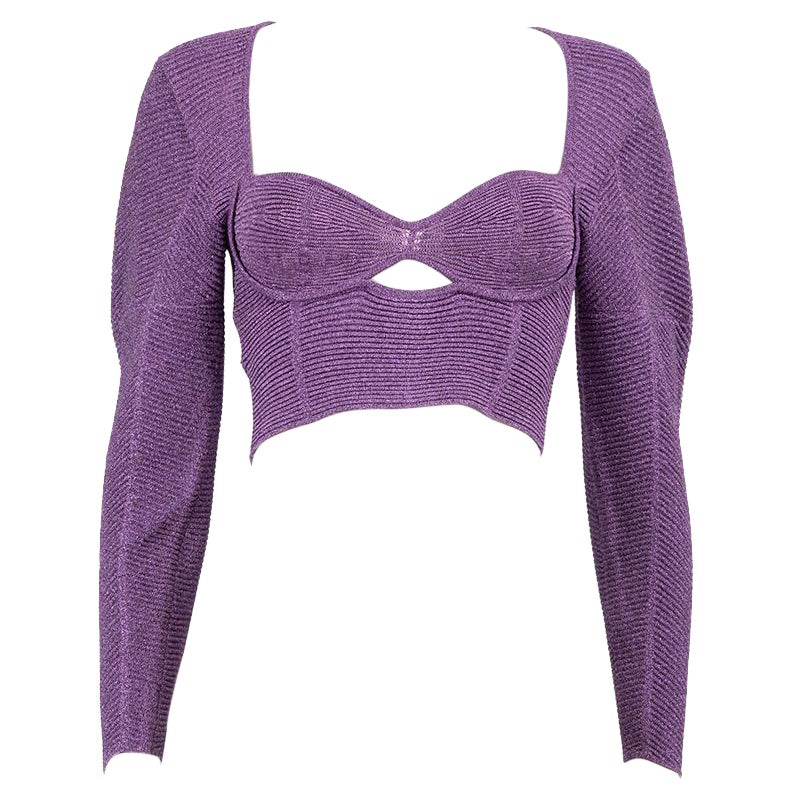 Top à col cœur violet métallisé Hervé Léger, taille XS en vente