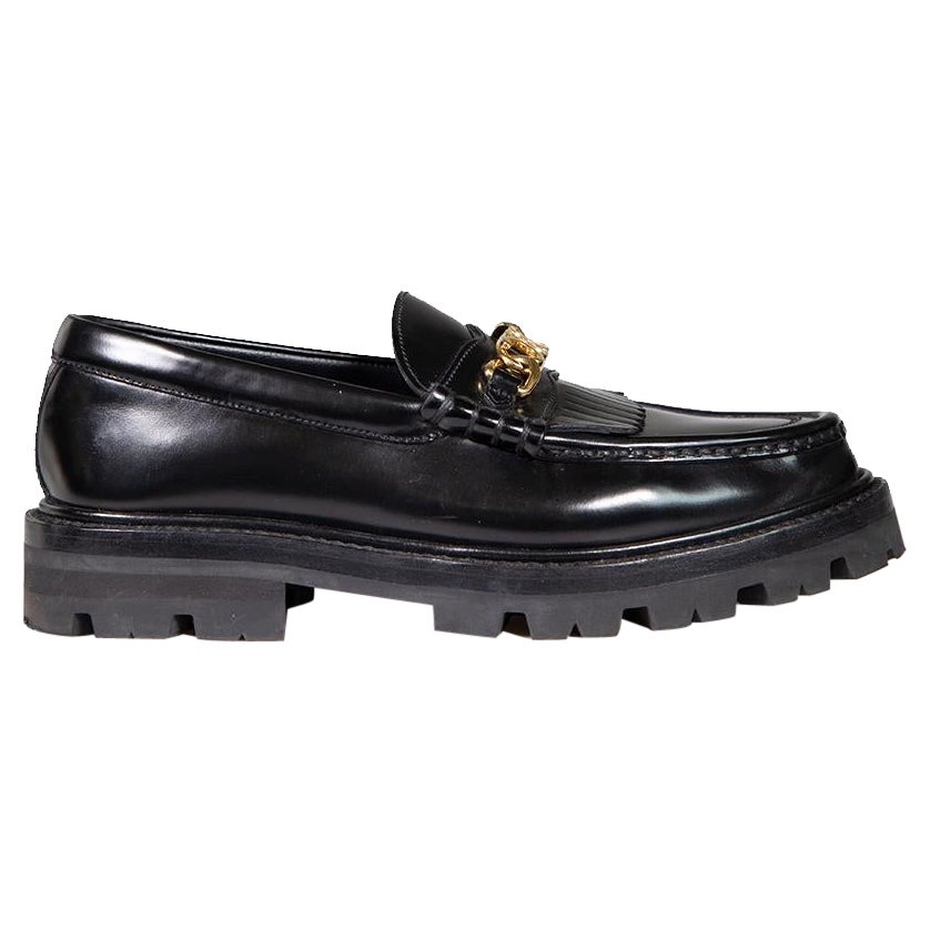 Céline Black Leather Triomphe Chain Margaret Loafers Size IT 37 For Sale