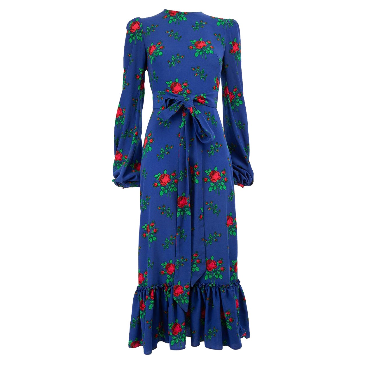 The Vampire's Wife Blue Floral Print Ruffled Tiered Midi Dress Size XS For Sale