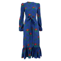 The Vampire's Wife Blue Floral Print Ruffled Tiered Midi Dress Size XS