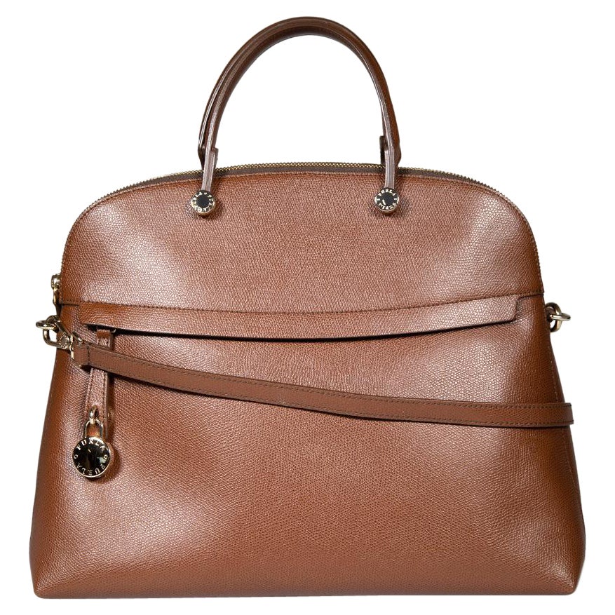 Furla Brown Leather My Piper Large Handbag For Sale