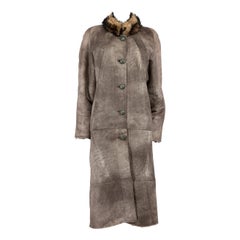 Used Testyler Grey Leather Fur Lined Coat Size M
