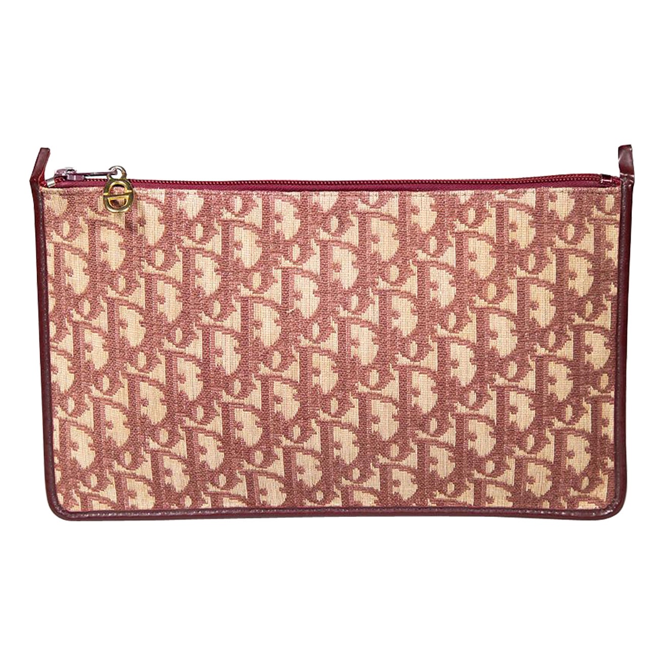 Dior Burgundy Oblique Logo Clutch Bag For Sale