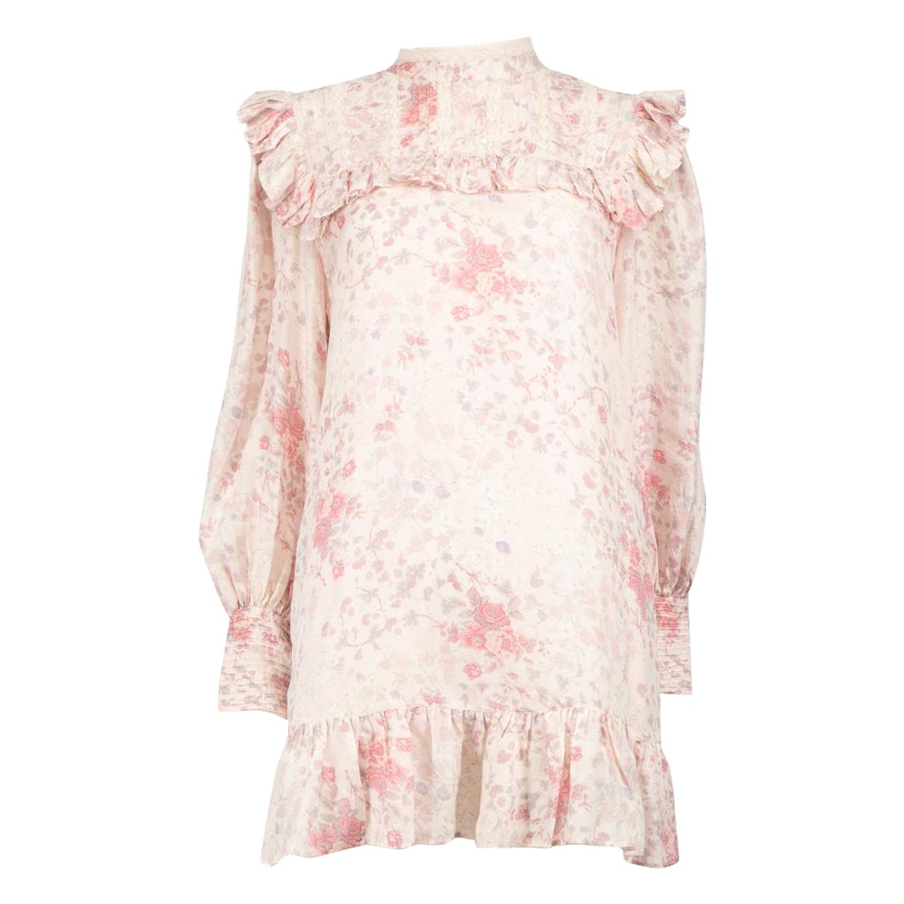 LoveShackFancy Pink Floral Print Mini Dress Size S For Sale