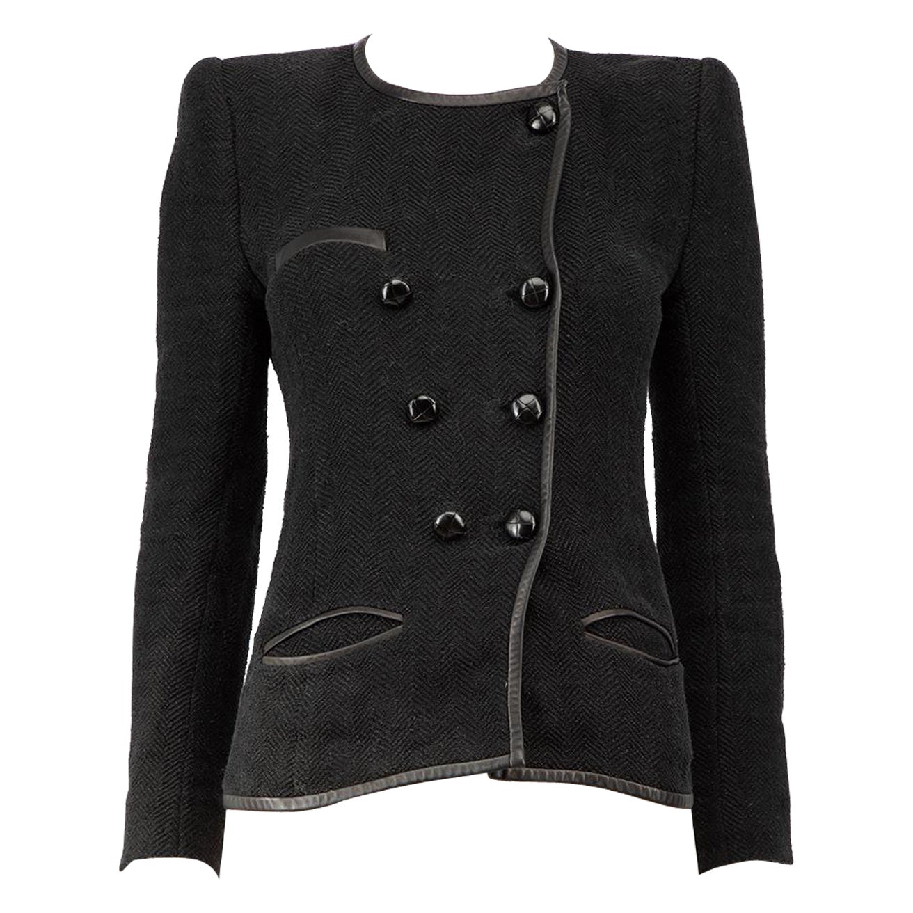 Isabel Marant Black Herringbone Tweed Jacket Size S For Sale