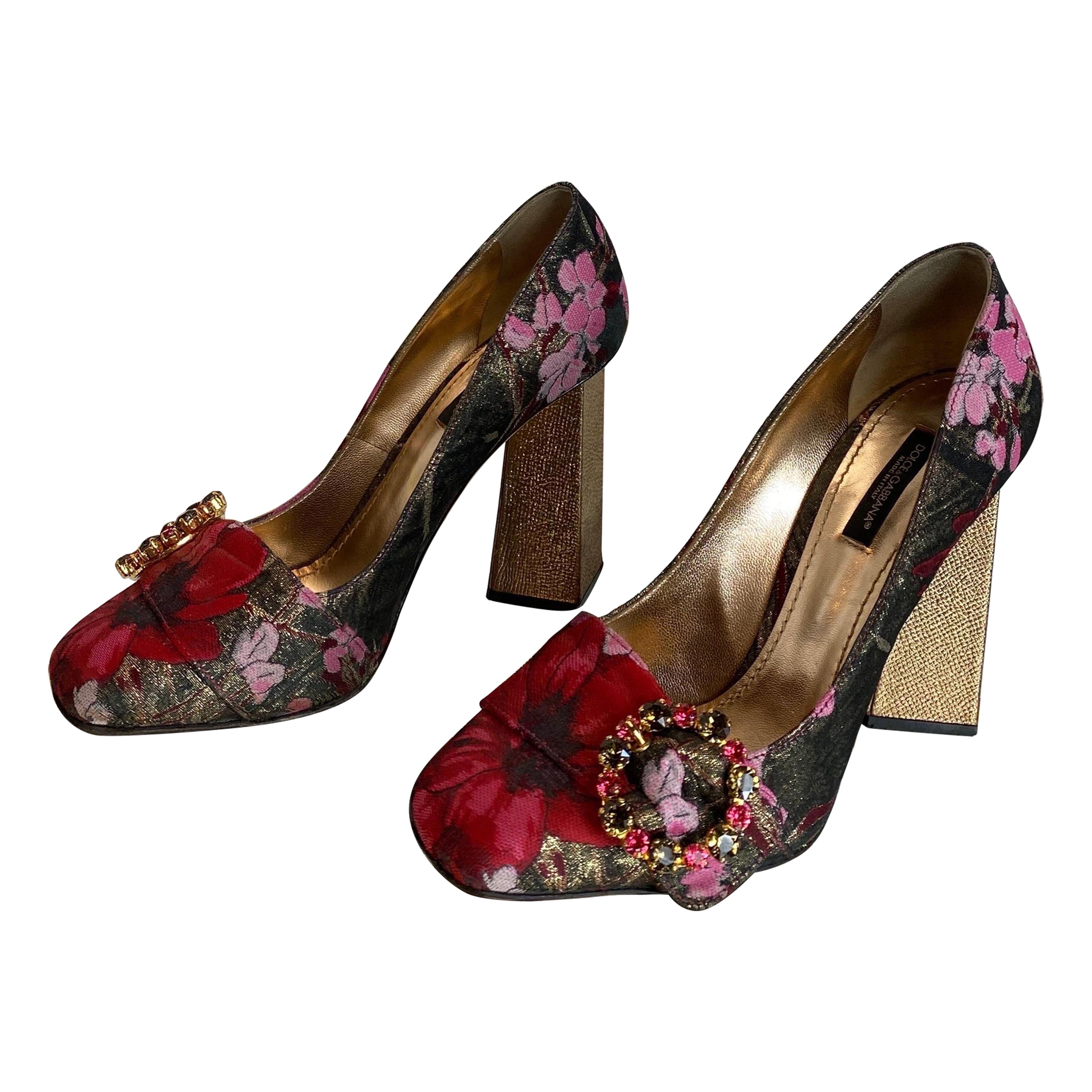 Dolce and Gabbana flower Jacquard Jewelry Pumps For Sale