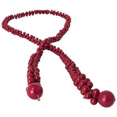 60s Red Beaded Miriam Haskell Necklace