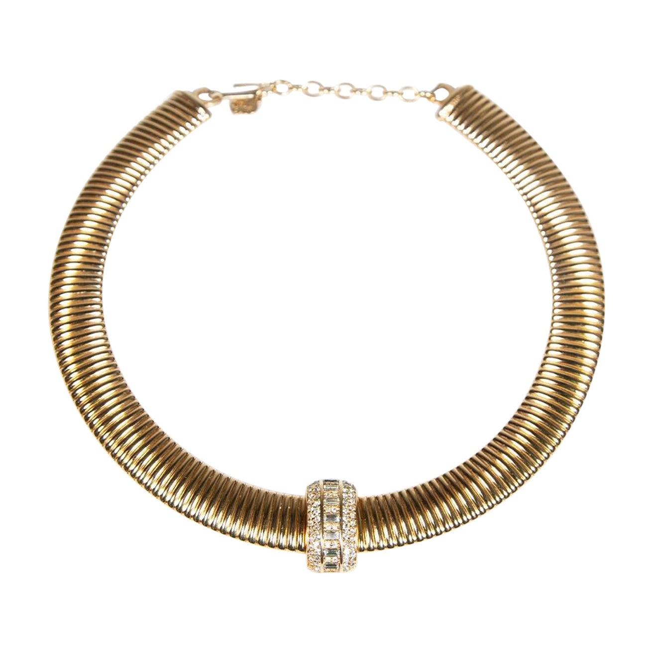 Dior Vintage Gold Crystal Embellished Snake Chain Stretch Collar Necklace For Sale