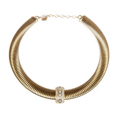 Dior Vintage Gold Crystal Embellished Snake Chain Stretch Collar Necklace