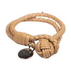 Bottega Veneta Beige Leather Intrecciato Bracelet