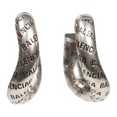 Balenciaga Used Silver Loop Logo Earrings
