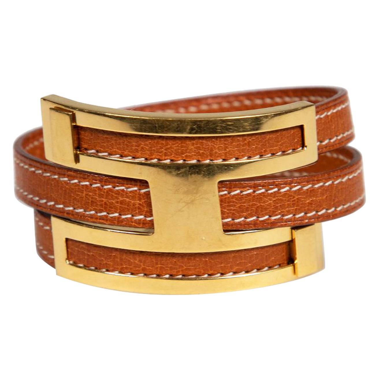 Hermès 2001 Vintage Gold on Gold Chevre Mysore Pousse Pousse Bracelet For Sale