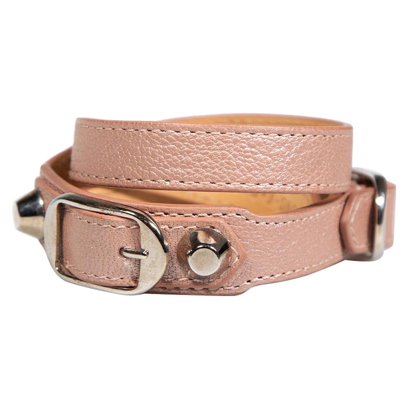 Balenciaga - Bracelet double en cuir rose en vente