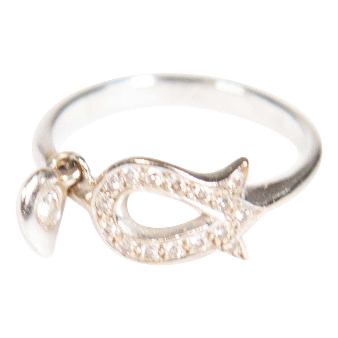 Dior Silver White Gold Crystal Embellished Charm Ring For Sale