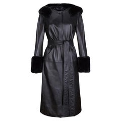 Used Verheyen London Aurora Hooded Leather Trench Coat in Black Faux Fur, Size 10