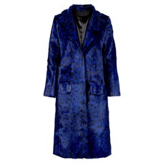 Verheyen London Cappotto blu inchiostro con stampa leopardo e pelliccia di capra UK 10 