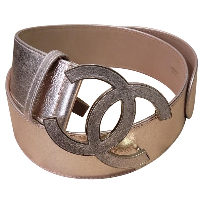Chanel Rose Gold Metallic CC Buckle Belt Size 80/32 For Sale