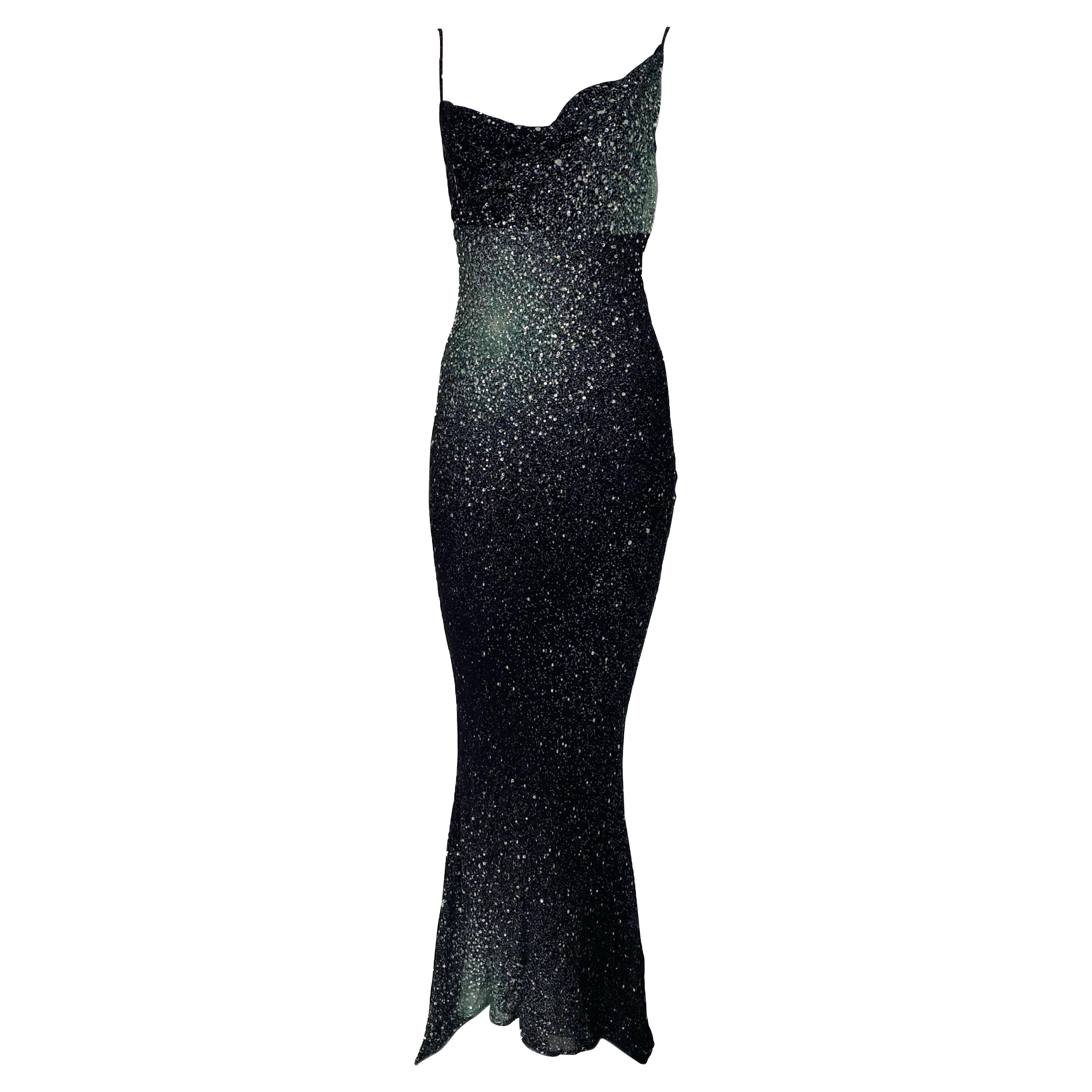 Roberto Cavalli F/W 2000 Swarovski crystal Galaxy print silk gown For Sale