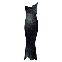 Retro Roberto Cavalli F/W 2000 Swarovski crystal Galaxy print silk gown