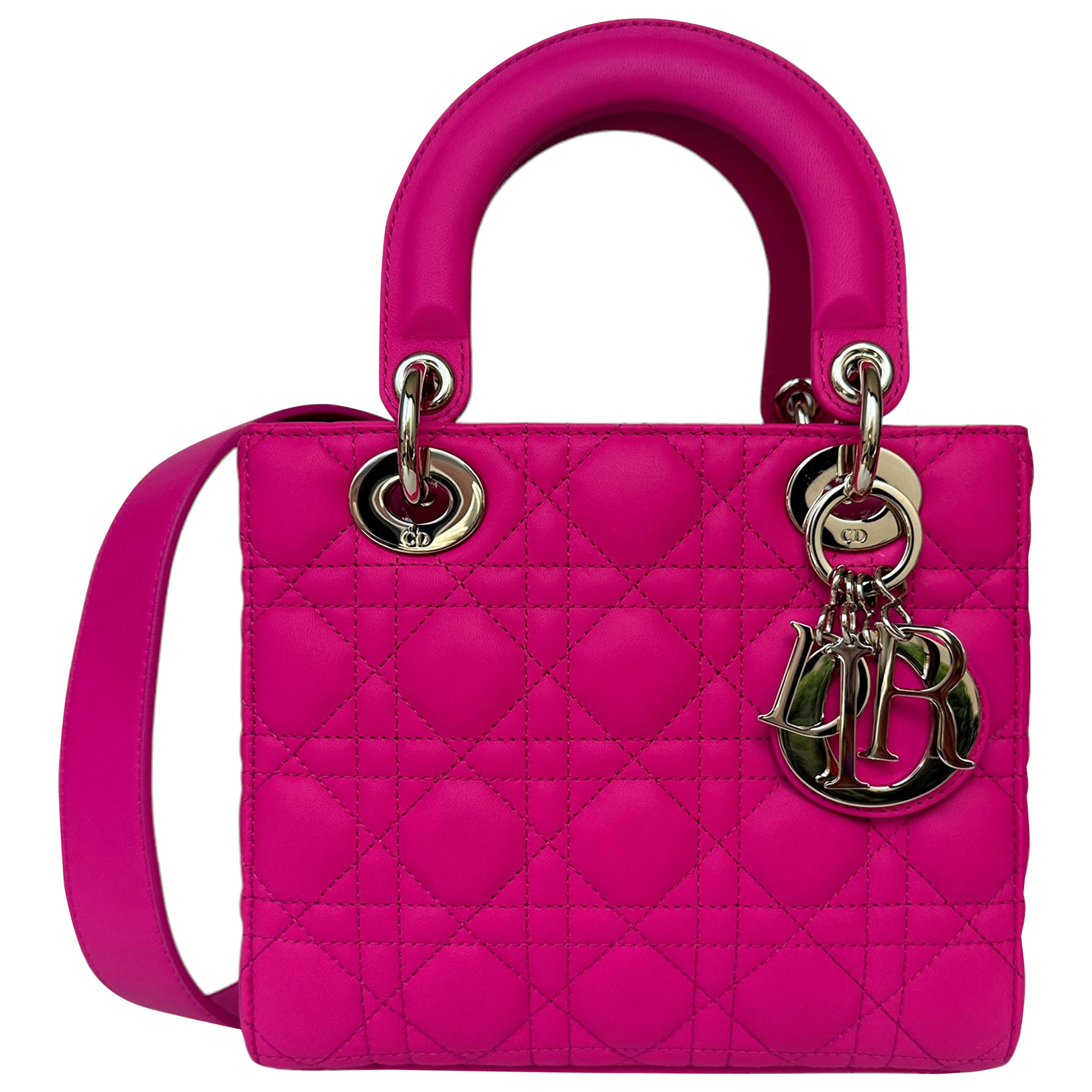 Christian Dior 2023 Rani Pink Leather Cannage Quilted My ABCDior Small Lady Dior For Sale