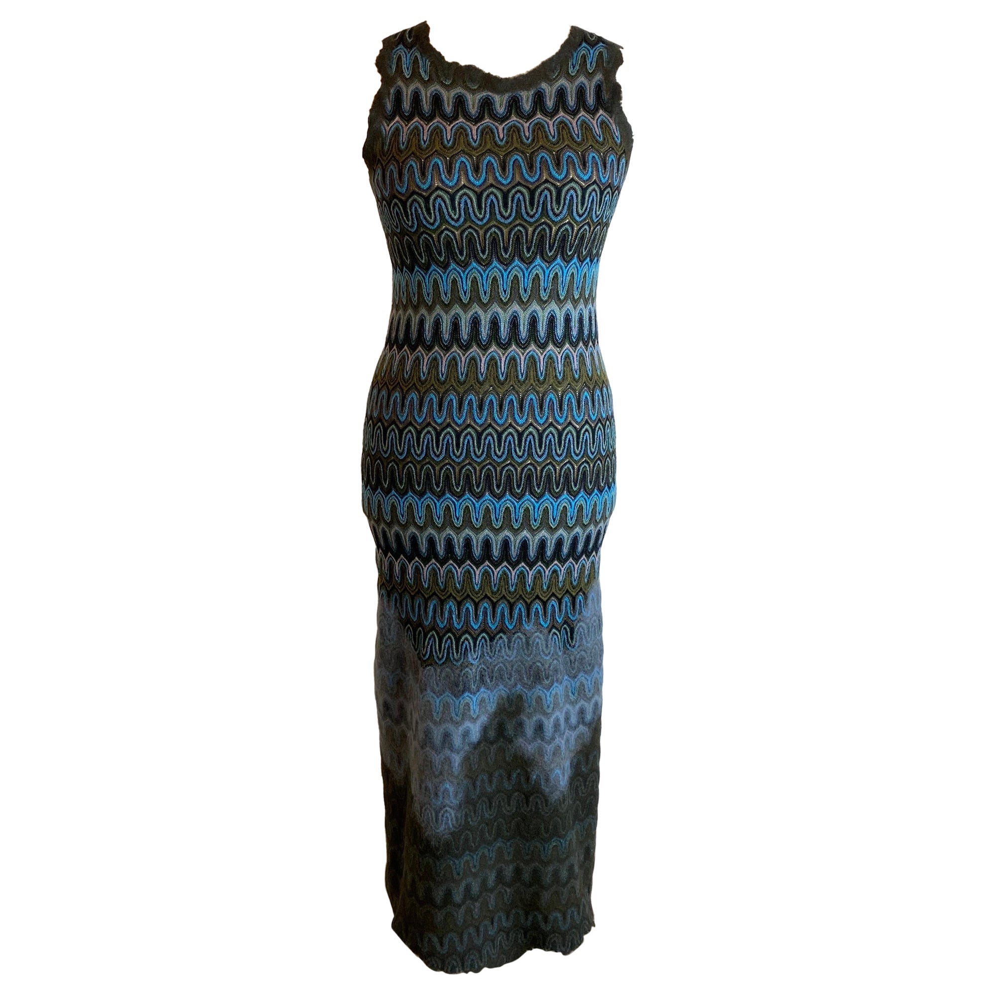 Missoni long blue and green viscose Dress For Sale