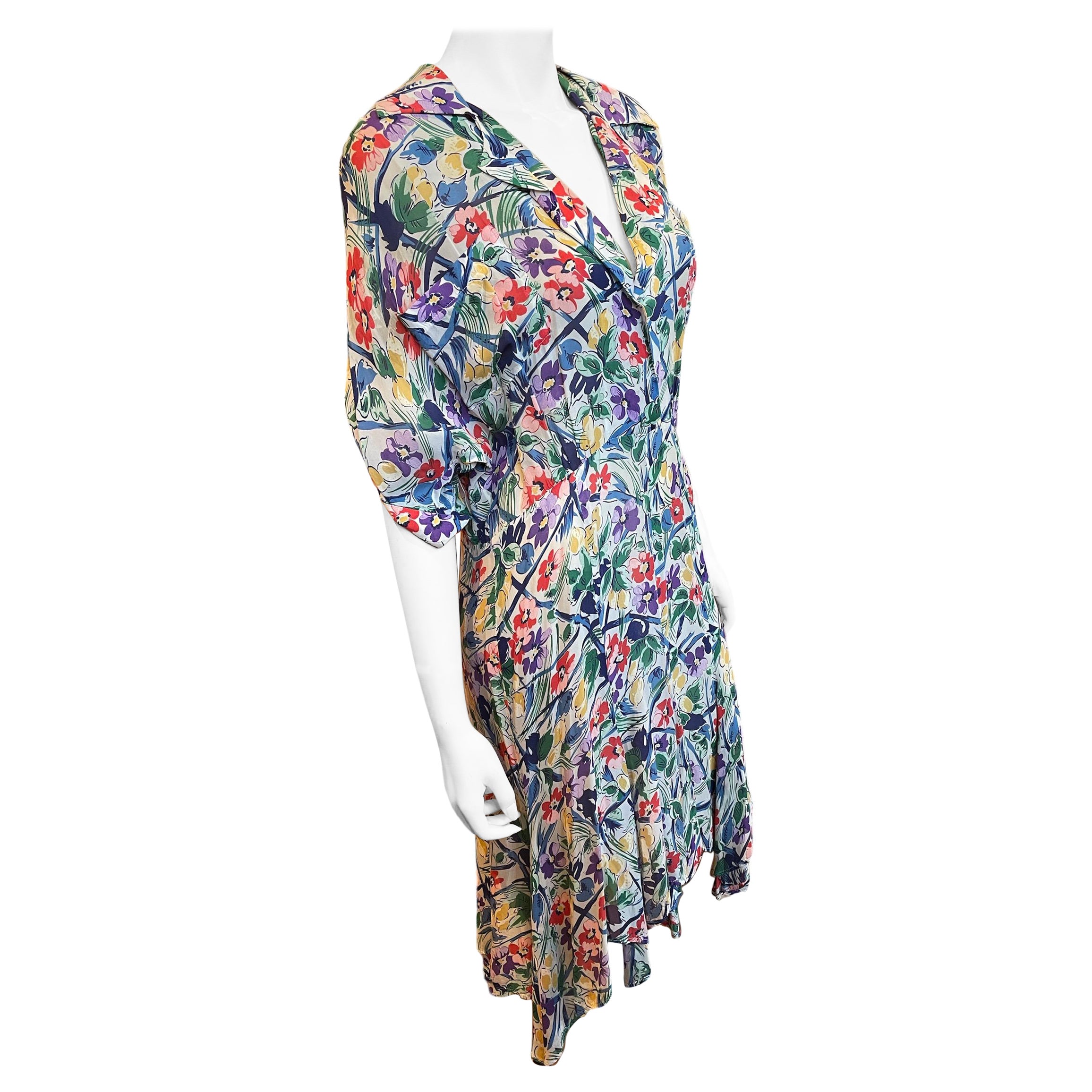 1980s Lightweight Floral Norma Kamali Sheer Summer Dress  For Sale