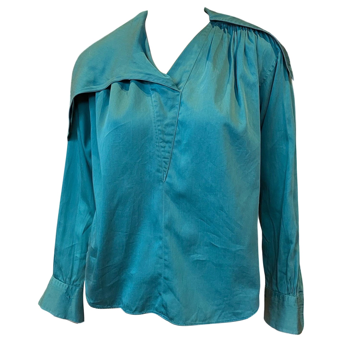 1980s Teal Kenzo Paris Cotton Asymmetrical Shirt  For Sale