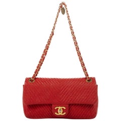Chanel Red by Karl Lagerfeld 2015 Chevron Quilted Flap Bag