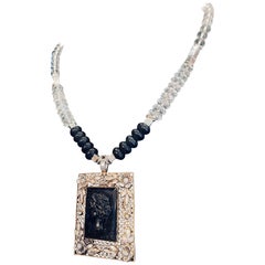 Retro LB offers Victorian Style Czech glass Cameo Sterling Onyx pendant necklace