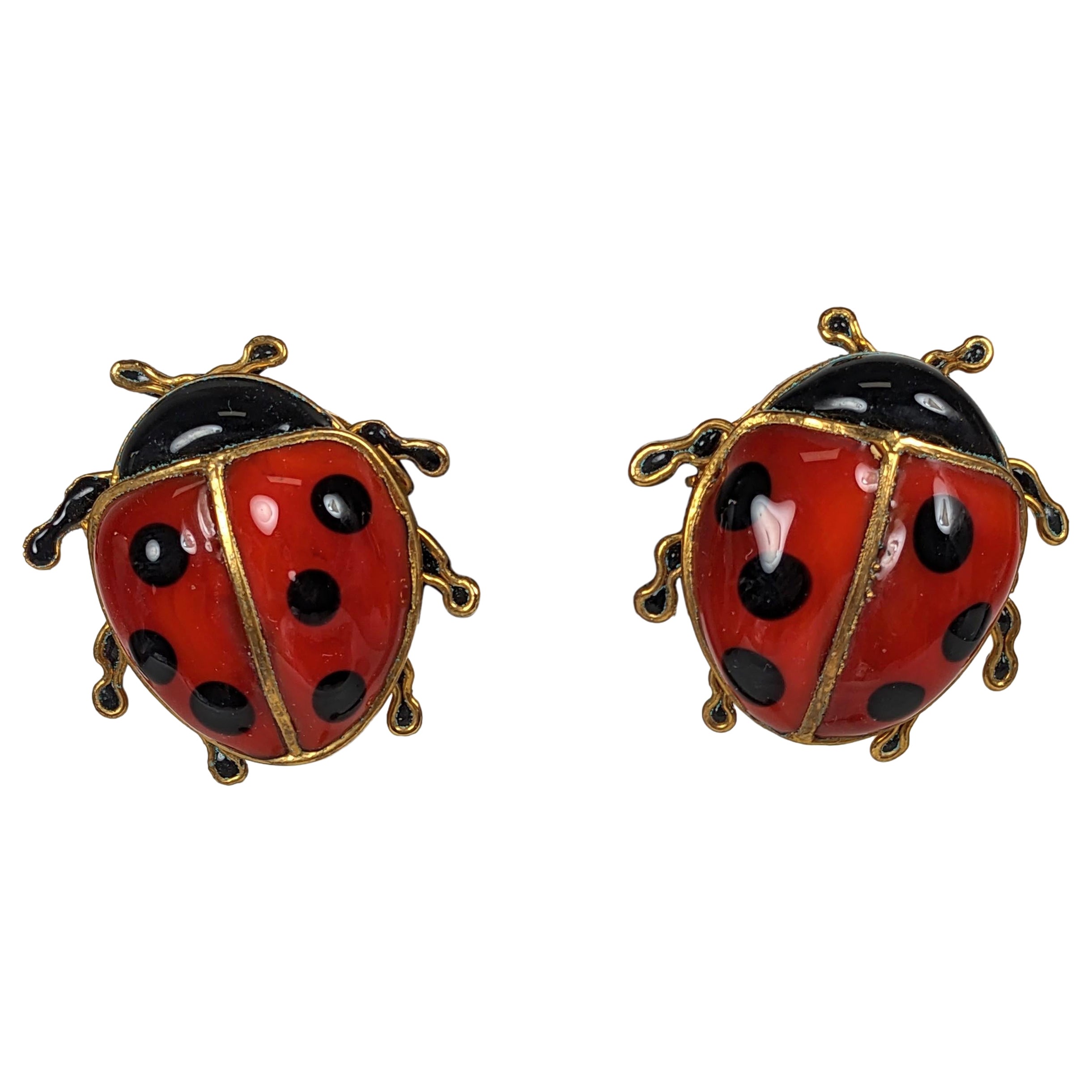 Unusual Surrealist Maison Gripoix Lady Bug Earrings For Sale