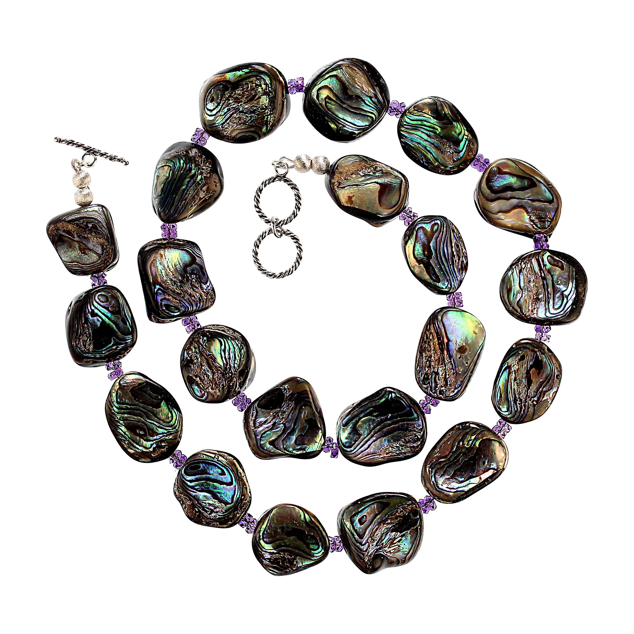 AJD 24 Inch Abalone Shell and Amethyst Necklace