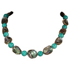 AJD 23 Inch Abalone and Amazonite Necklace 