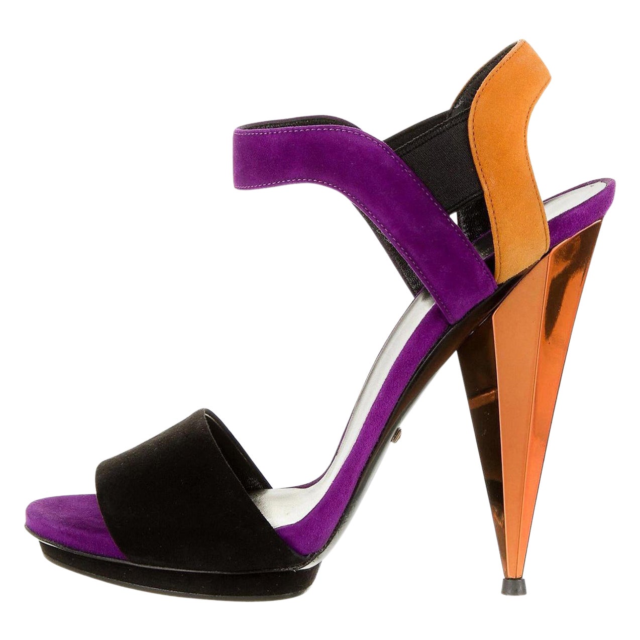 New Gucci Ad Runway 2014 Purple Orange Suede Mirrored Pump Heels Sz 39