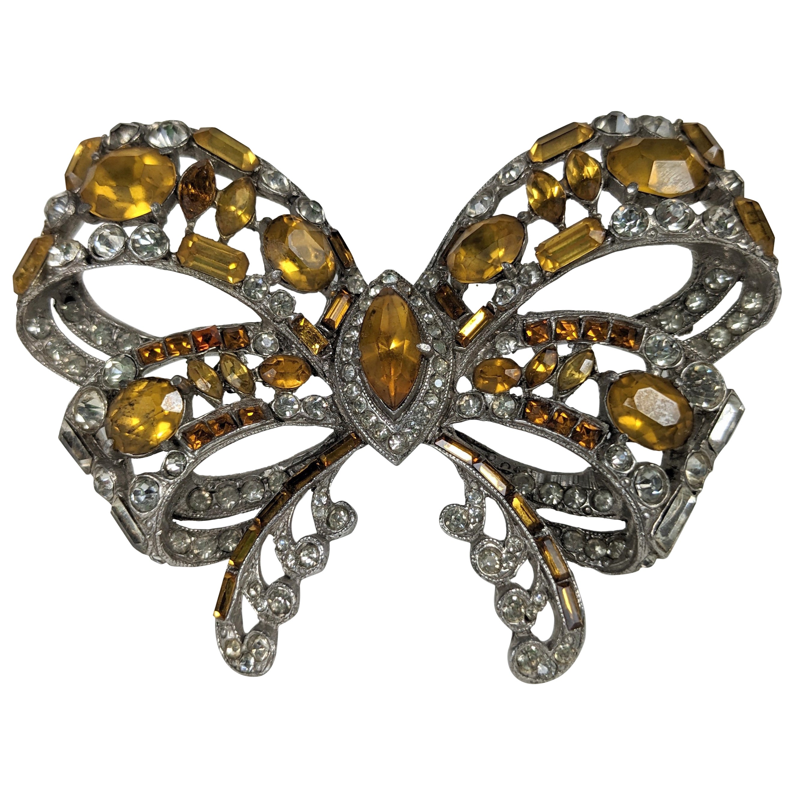 Massive Staret Topaz and Crystal Paste Deco Bow For Sale