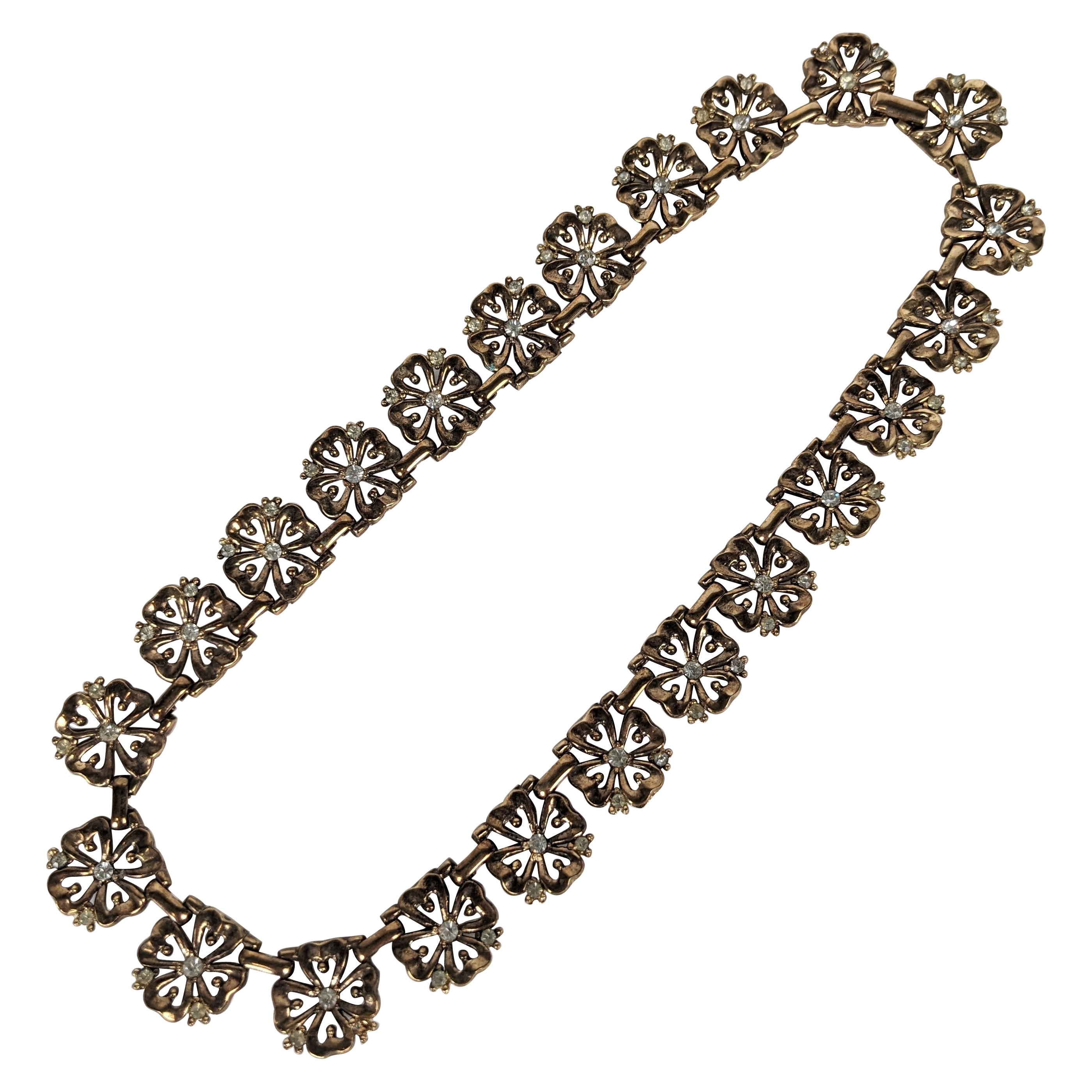 Trifari Rose Gold Pave Pansy Link Necklace For Sale