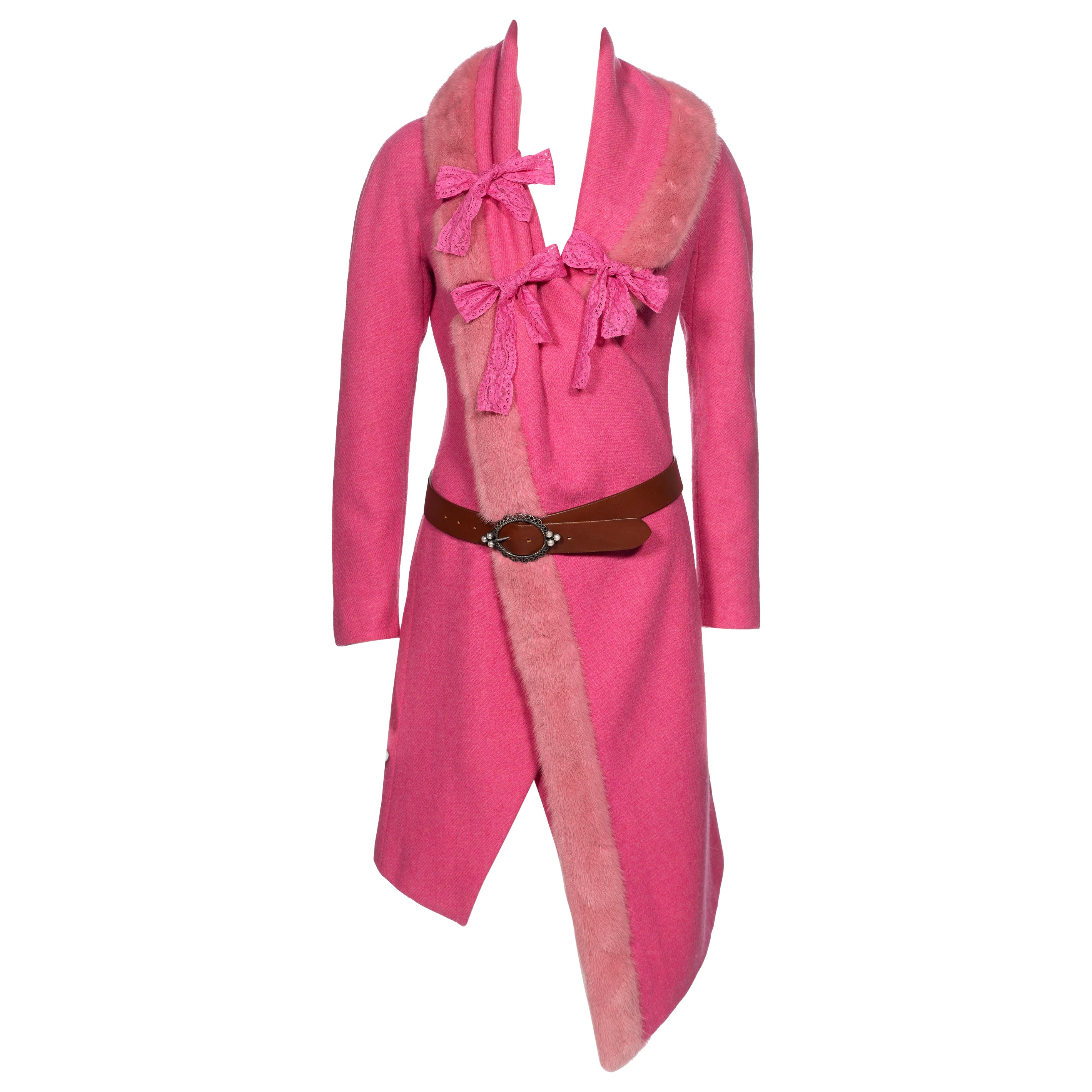 Christian Dior by John Galliano Pink Tweed Coat With Mink Fur Collar, fw 1998 For Sale