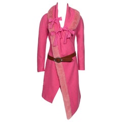 Vintage Christian Dior by John Galliano Pink Tweed Coat With Mink Fur Collar, fw 1998