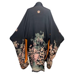 1930s Gorgeous Completely Reversible Silk Print Kimono in Marigold & Black