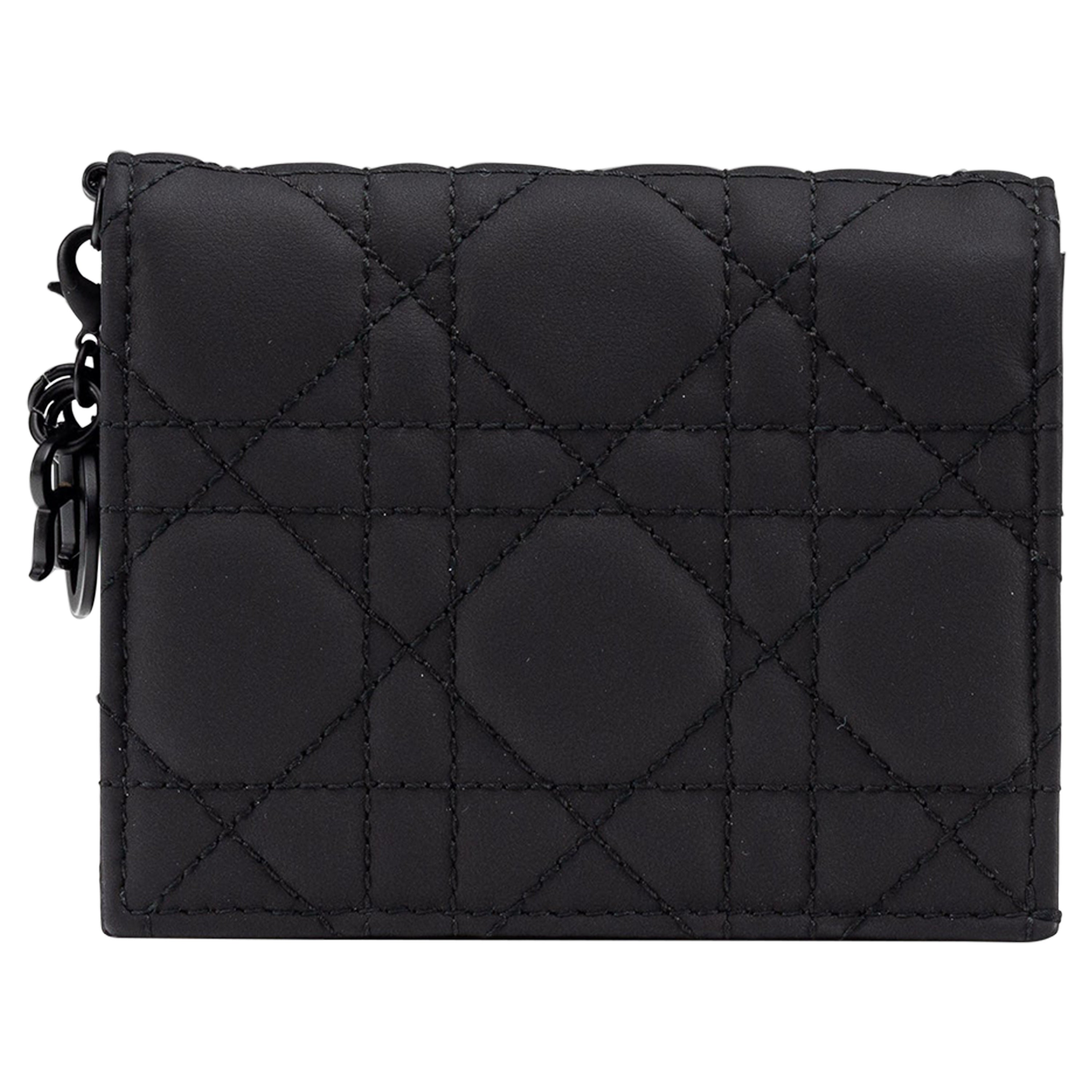 Dior Lady Dior Lady Dior Mini-Brieftasche NEU Ultramatt Schwarz im Angebot