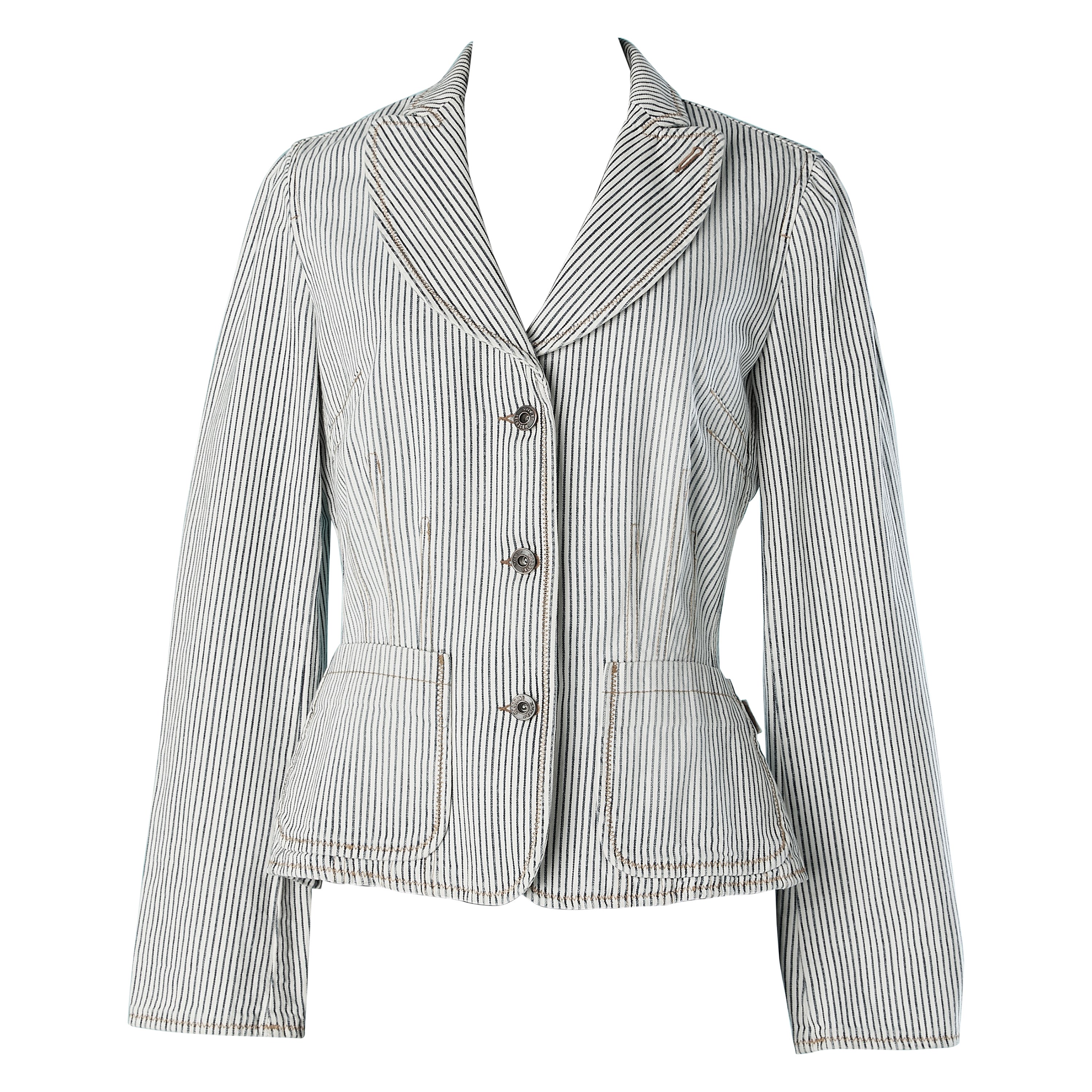 Striped cotton single-breasted jacket Moschino Jeans  For Sale