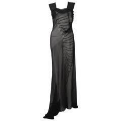 Jil Sander sheer black silk chiffon ‘armour’ maxi dress 